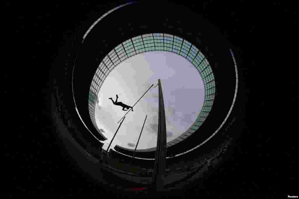 Kc Lightfoot of the United States compete in the men&#39;s pole vault during the Golden League athletics at Olympic Stadium in Berlin, Germany.