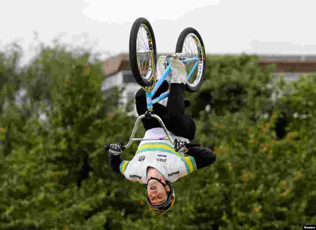 Australia&#39;s Logan Martin competes in the BMX men&#39;s elite final during the UCI World Championships in Glasgow, Scotland, Britain.