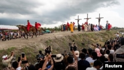 ဖိလစ်ပိုင်နိုင်ငံ Pampanga ပြည်နယ် San Fernando မြို့မှာ Good Friday ထူးမြတ်တဲ့သောကြာနေ့ အခမ်းအနားကျင်းပနေစဉ် (မတ် ၂၉၊ ၂၀၂၄)