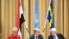 La ministra de Relaciones Exteriores de Suecia, Margot Wallstrom (izq.), el secretario general de las Naciones Unidas, Antonio Guterres (cent.), y el enviado especial de la ONU, Martin Griffiths, en conferencia de prensa tras clausura de las conversaciones de paz de Yemen. 
