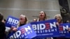 Supporters of Democratic presidential hopeful former Vice President Joe Biden cheers as he speaks at the National Constitution Center in Philadelphia, on March 10, 2020. 