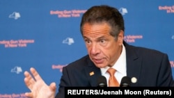 USA, New York, New York Governor Andrew Cuomo speaks during a news conference