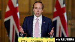 Britain's Health Secretary Matt Hancock holds the daily coronavirus disease news conference at 10 Downing Street in London, May 21, 2020. (Credit: Pippa Fowles /10 Downing Street/Handout)