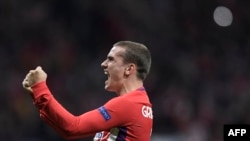 Antoine Griezmann, jubile à l'issue du match contre l'Arsenal FC, Italie, le 3 mai 2018.