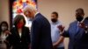 Democratic presidential candidate, former Vice President Joe Biden bows his head in prayer during a visit to Bethel AME Church in Wilmington, Del., June 1, 2020. 