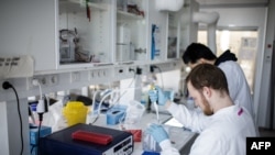 Des chercheurs travaillent sur un vaccin contre le COVID-19 au laboratoire de recherche de l'Université de Copenhague à Copenhague, au Danemark, le 23 mars 2020. (Photo par Thibault Savary / AFP)