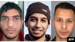 Cette combinaison de photos montre au centre Abdelhamid Abaaoud, cerveau présumé des attentats du 13 novembre 2015 à Paris Sur sa gauche Bilal Hadfi et à droite Salah Abdeslam.