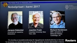 Jacques Dubochet, Joachim Frank et Richard Henderson ont été annoncé lauréats du prix nobel de Chimie à Stockholm, Suède, le 4 octobre 2017. 
